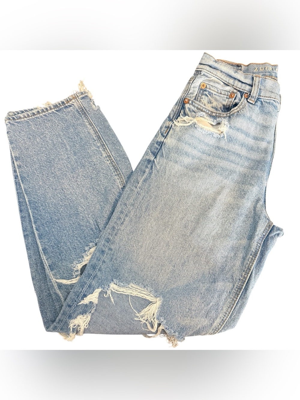 American Eagle Outfitters Light Blue Distressed Jeans Super High Rise Baggy